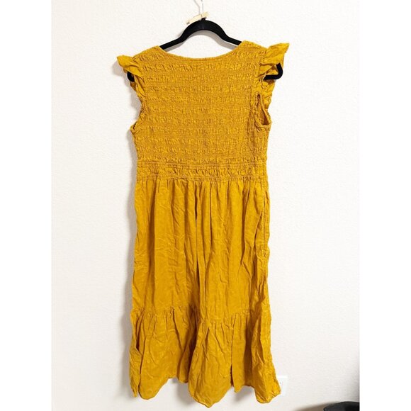 Anthropologie The Peregrine Midi Dress In Marigold Smocked Ruffle Trim Large - Picture 3 of 7